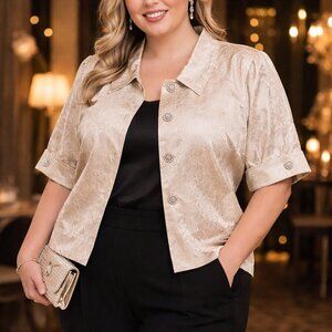 ONYX Nite by Wendye Chaitin Plus 2X Metallic Cropped Formal Top Jacket